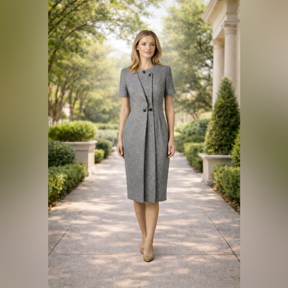 Vintage Petite Sophisticate Sheath Dress Black White Tailored Classic 4P